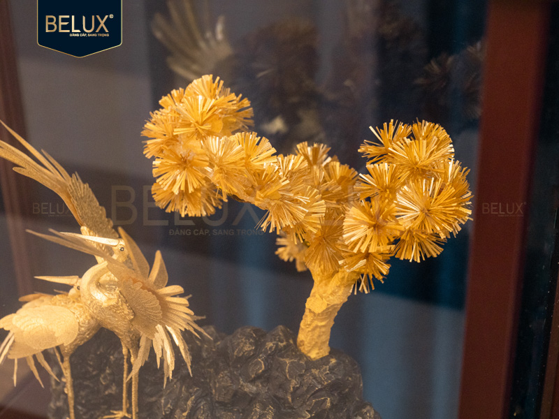 Tượng Tùng Hạc dát vàng 24k cao 36cm mẫu 2